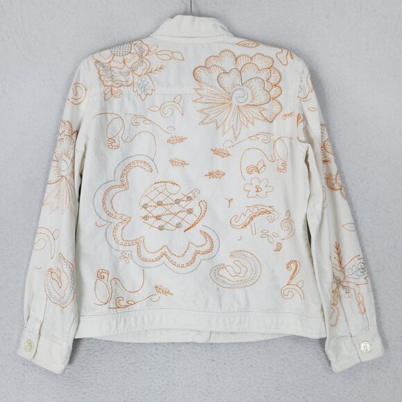 Coldwater Creek Jacket Womens Medium Petite White Embroidered Floral Button Up - Picture 10 of 14